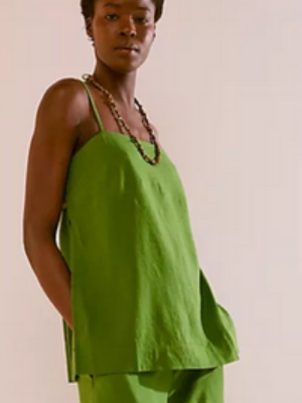 Free People Sightseer Linen Tunic Top Banana Leaf Sleeveless Button XS